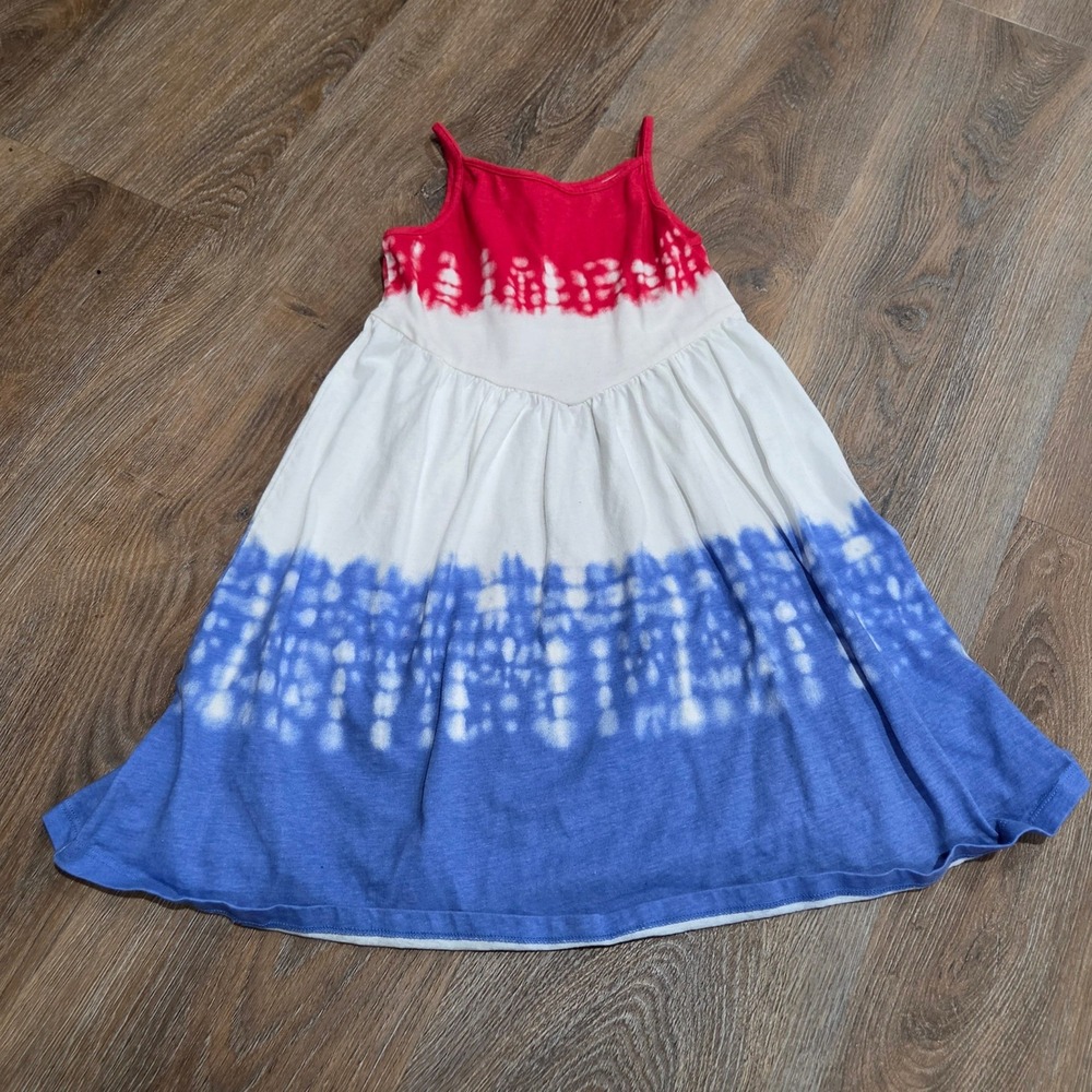 Jumping Beans Girls Size 6 Red White Blue Tie Dye Patriotic Cotton Jersey Dress